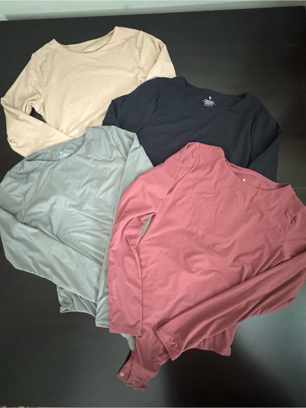 Bodysuit Long Sleeve Crew Neck Top - Rose, Black, Gray, Cream